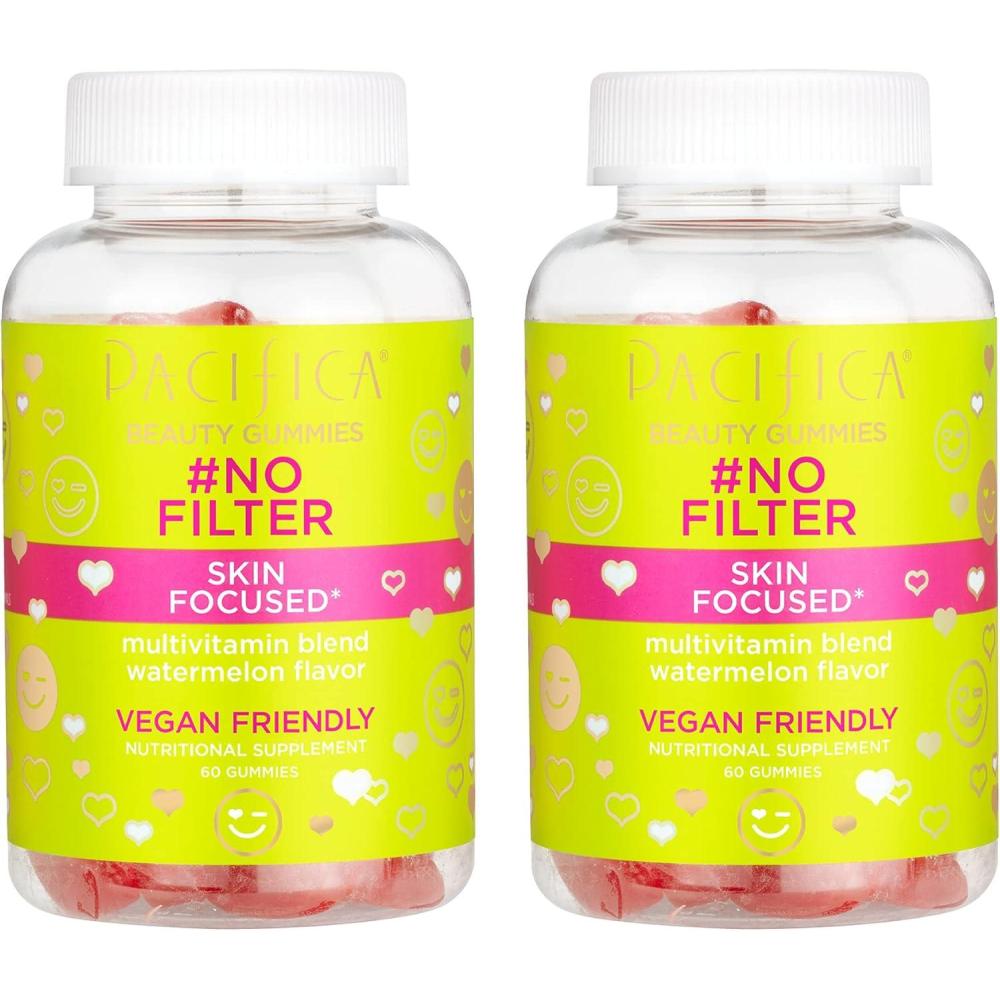 imagePacifica Beauty No Filter Beauty Gummies Supplement for Skin Support Wheat Soy  Gluten Free Multivitamin Blend Watermelon Flavor 100 Vegan and No Cruelty 120 Count