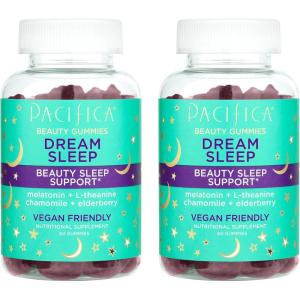 imagePacifica Beauty Dream Sleep Gummies Supplement Wheat Soy  Gluten Free Melatonin Ltheanine Chamomile  Elderberry Vegan and Cruelty Free Purple 60 Count Pack of 2