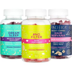 imagePacifica Beauty Gummies Vitamin Trio Hair Sleep and Skin Support Wheat Soy  Gluten Vegan ampamp Cruelty Free Multi Watermelon 3 Count