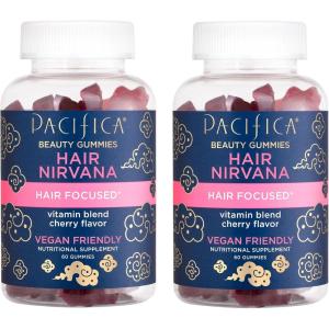 imagePacifica Beauty Nirvana Gummies Supplement for Hair Support Wheat Soy  Gluten Free Vitamin E C Biotin Vegan ampamp Cruelty Free Red Cherry 60 Count Pack of 2