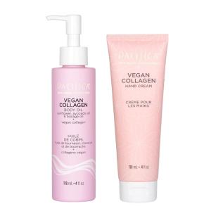 imagePacifica Beauty Vegan Collagen Hand Cream and Body Oil with Pump Set Bath and Body Shea Butter Cocoa Butter Body Massage Oil For Dry Skin Skin Care Body Care 4 fl oz Each Set of 2Body Oil  Hand Cream Set