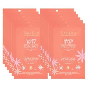 imagePacifica Glow Baby Brightening Vitamin C Face Mask 4Pack  Hydrating SerumSoaked Sheet Mask for Glowing Skin Fights Dullness ampamp Dark Spots Infused with Aloe ampamp Kelp 100 Vegan ampamp CrueltyFree1 Count Pack of 12