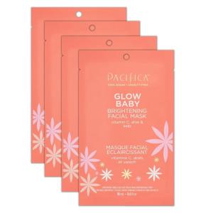 imagePacifica Glow Baby Brightening Vitamin C Face Mask 4Pack  Hydrating SerumSoaked Sheet Mask for Glowing Skin Fights Dullness ampamp Dark Spots Infused with Aloe ampamp Kelp 100 Vegan ampamp CrueltyFree1 Count Pack of 4