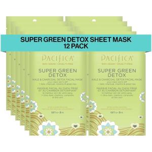 imagePacifica Super Green Detox Sheet Mask  Charcoal Kale ampamp Clay Pore Cleansing Mask for Oily BlemishProne Skin Deep Detox Facial Mask Vegan1 Count Pack of 12