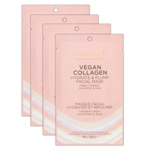 imagePacifica Vegan Collagen Hydrate ampamp Plump Face Mask 4Pack  Hydrating ampamp Plumping PeptideInfused Sheet Mask for Dewy Skin with Vegan Collagen Cucumber ampamp Aloe Clean Beauty Skincare1 Count Pack of 4