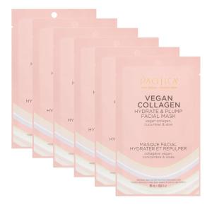 imagePacifica Vegan Collagen Hydrate ampamp Plump Face Mask 4Pack  Hydrating ampamp Plumping PeptideInfused Sheet Mask for Dewy Skin with Vegan Collagen Cucumber ampamp Aloe Clean Beauty Skincare1 Count Pack of 6